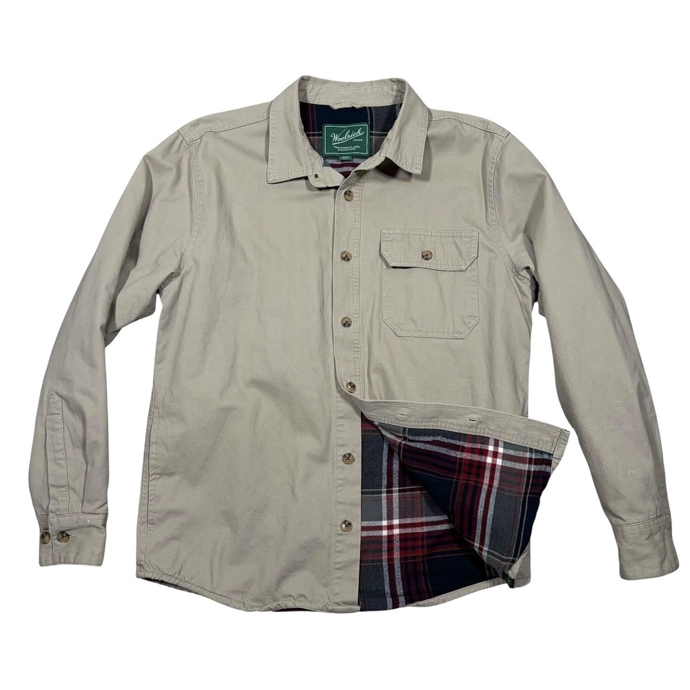 Woolrich Green Label Flannel Lined Shirt Jacket Mens M Khaki‎ Workwear Chore